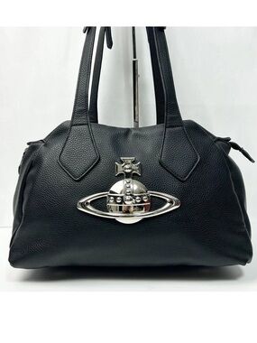 Auth. Vivienne Westwood 100% authentic vintage Black Pebbled Leather Orb Tote